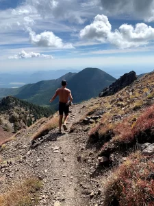 Starting a descent on the backside of Mt. Humphreys 