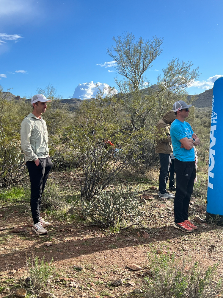 David Roche and Jason Koop sharing a moment discussing the Spring Energy gel fiasco