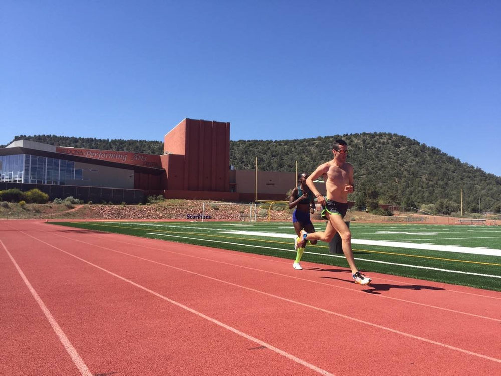 Pacing Betsy Saina for a workout in Sedona