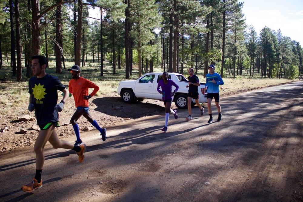 Running with Kiya Dandena, Janey Bawcom, Aaron Braun, and Eric Fernandez down Woody Mtn. Rd in Flagstaff